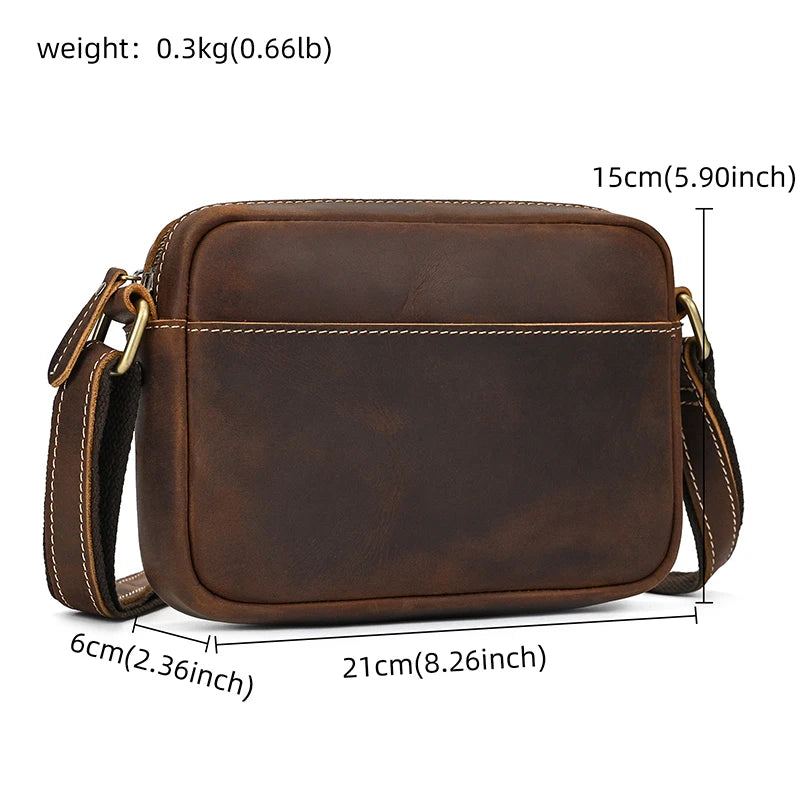 Sac À Bandoulière En Cuir Véritable Pour Hommes Sacoche Vintage Mini Sac À - Marron Foncé