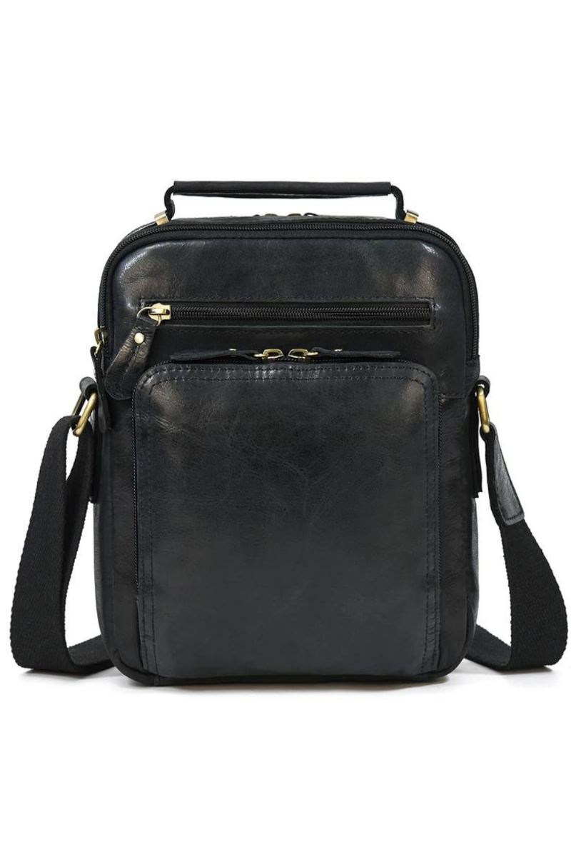 Sac À Bandoulière Multifonction Pour Hommes En Cuir Véritable Étanche Grande Capacité Sac À D'affaires Sacs De Voyage Noirs