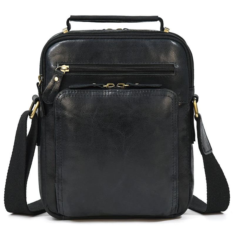 Sac À Bandoulière Multifonction Pour Hommes En Cuir Véritable Étanche Grande Capacité Sac À D'affaires Sacs De Voyage Noirs - Noir
