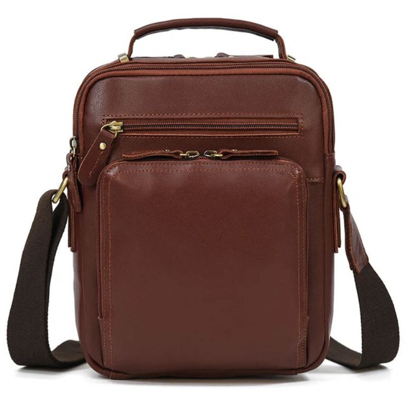 Sac À Bandoulière Multifonction Pour Hommes En Cuir Véritable Étanche Grande Capacité Sac À D'affaires Sacs De Voyage Noirs - Noir