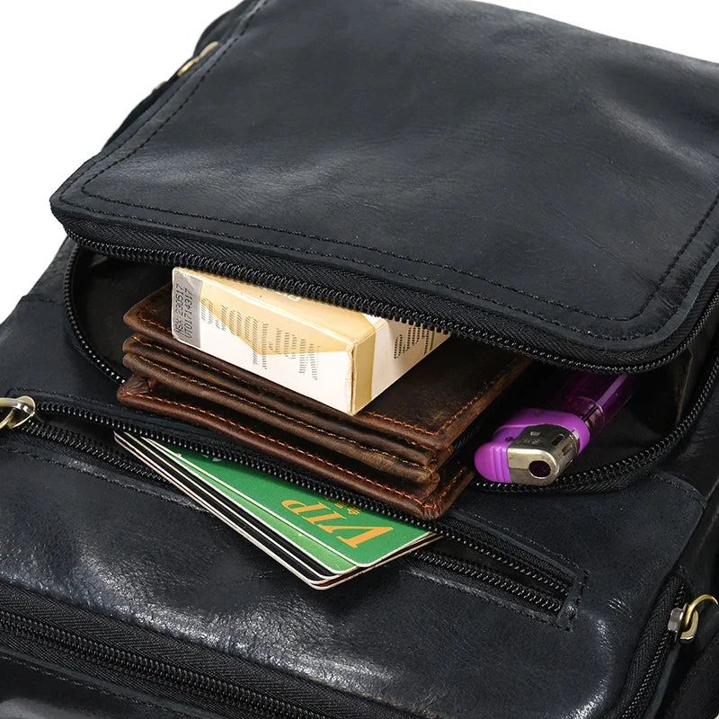 Sac À Bandoulière Multifonction Pour Hommes En Cuir Véritable Étanche Grande Capacité Sac À D'affaires Sacs De Voyage Noirs - Noir