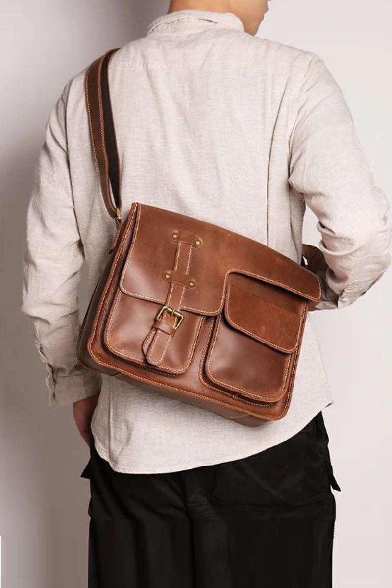 Sac À Bandoulière Rétro Décontracté Pour Hommes Sac À En Cuir Sacoche De Grande Capacité
