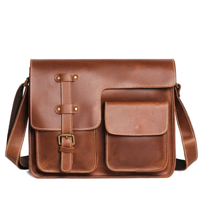 Sac À Bandoulière Rétro Décontracté Pour Hommes Sac À En Cuir Sacoche De Grande Capacité - Marron