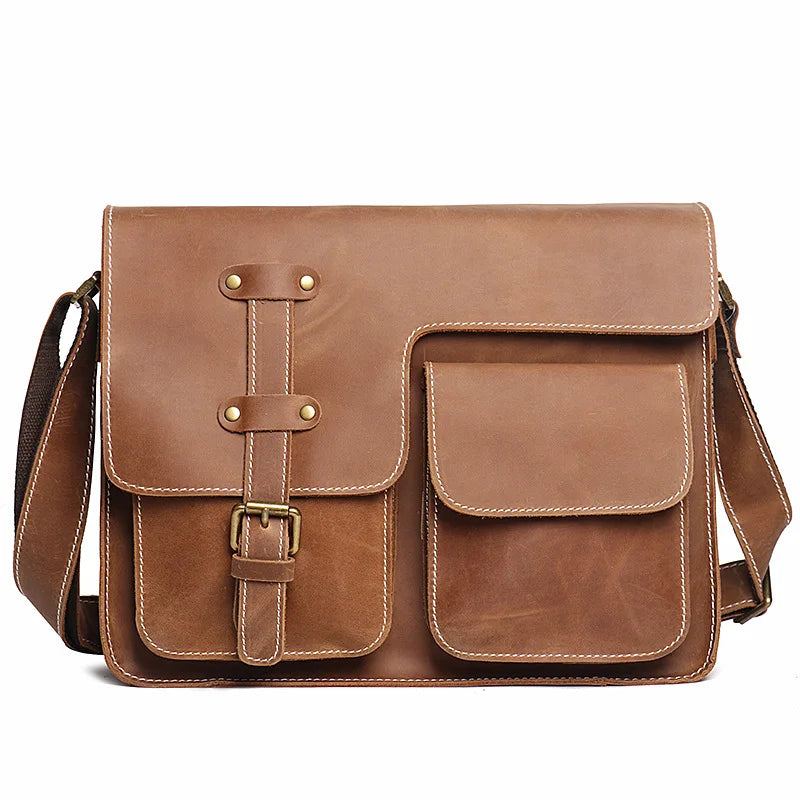 Sac À Bandoulière Rétro Décontracté Pour Hommes Sac À En Cuir Sacoche De Grande Capacité - Marron