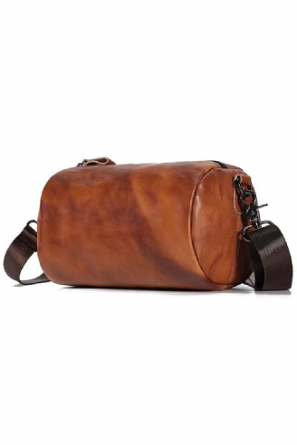 Sac À Bandoulière Vintage En Cuir Véritable Pour Hommes Et Femmes Sac À Cylindrique De Styliste Petit Sac Messager