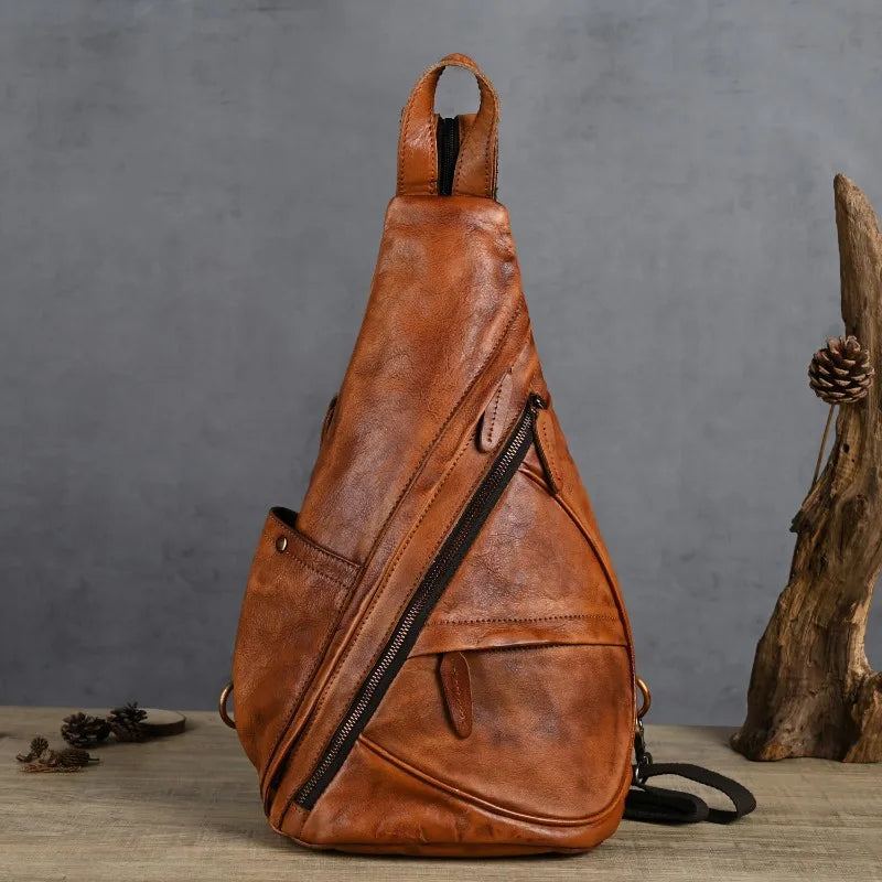 Sac De Poitrine En Cuir Retro Horse Crossbody Tote Sac À Bandoulière Sac À - Brun