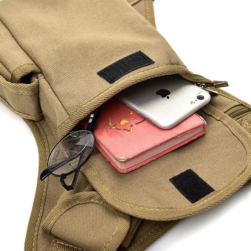 Sacs De Taille En Toile Pour Hommes Sac De Jambe Ceinture Vélo Et Moto D'argent Sac Banane Le Travail - Noir
