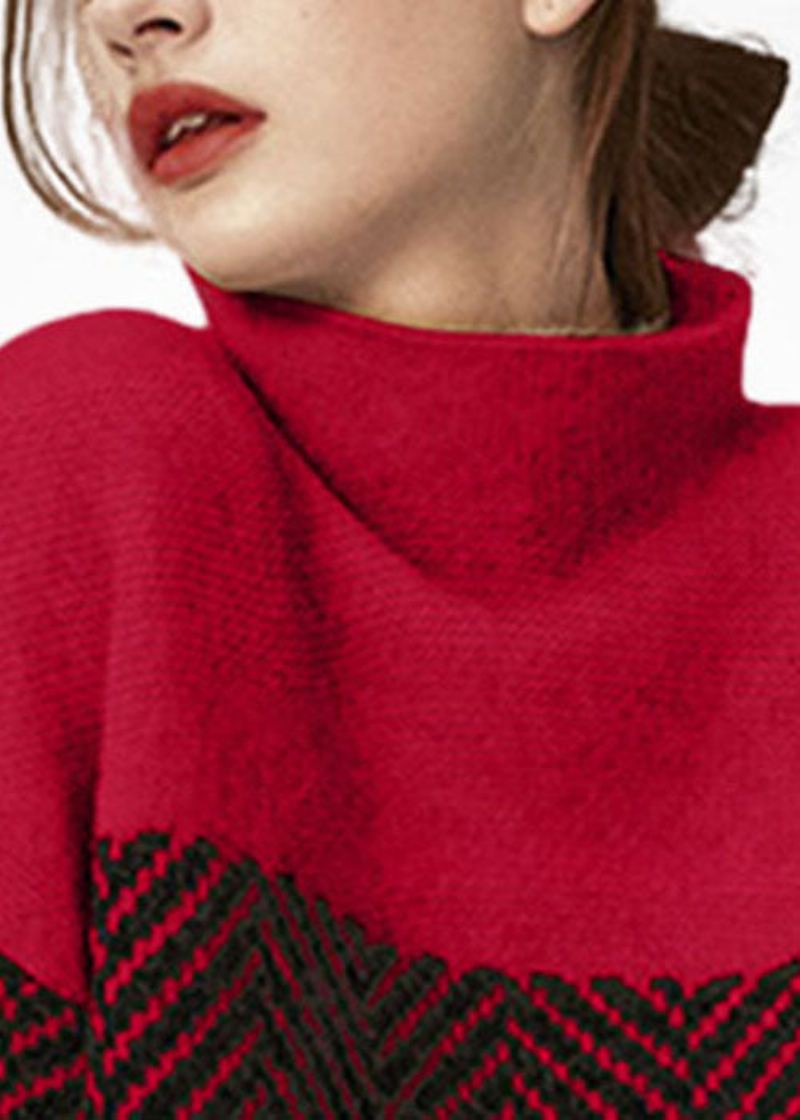 Art Purple Col Haut Surdimensionné Patchwork Laine Pull Court Hiver - Manteaux en laine femmes