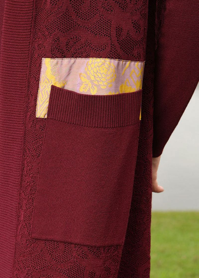Cardigans À Manches Longues En Tricot De Laine Confortable Rouge Vin Français Col En V - Manteaux en laine femmes