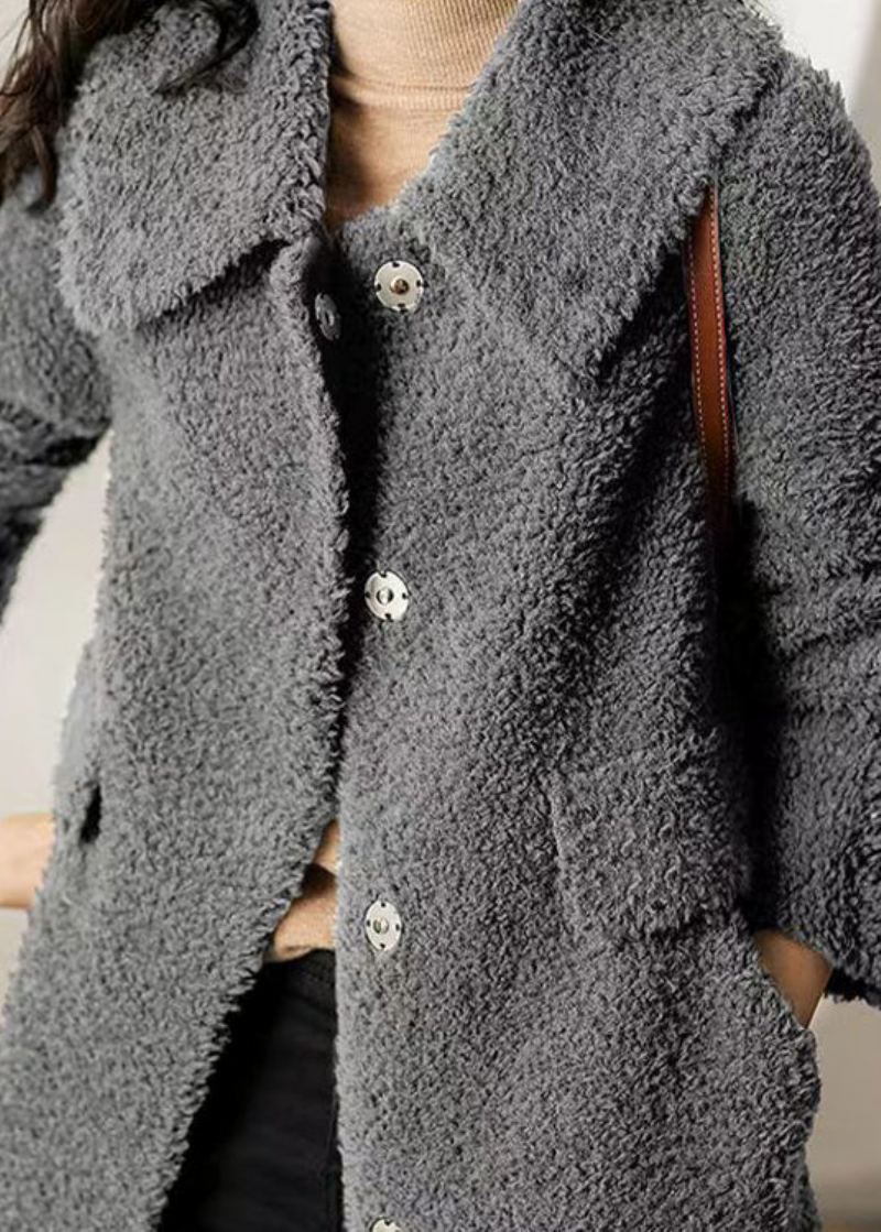 Chic Gris Col Claudine Poches Patchwork Laine Trench Hiver - Manteaux en laine femmes