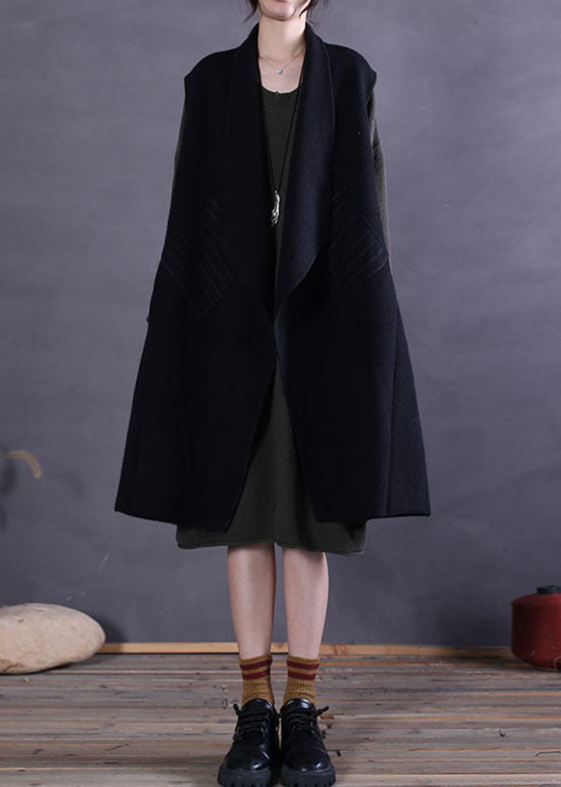 Débardeurs En Laine Patchwork Noir À Col Claudine De Grande Taille Sans Manches