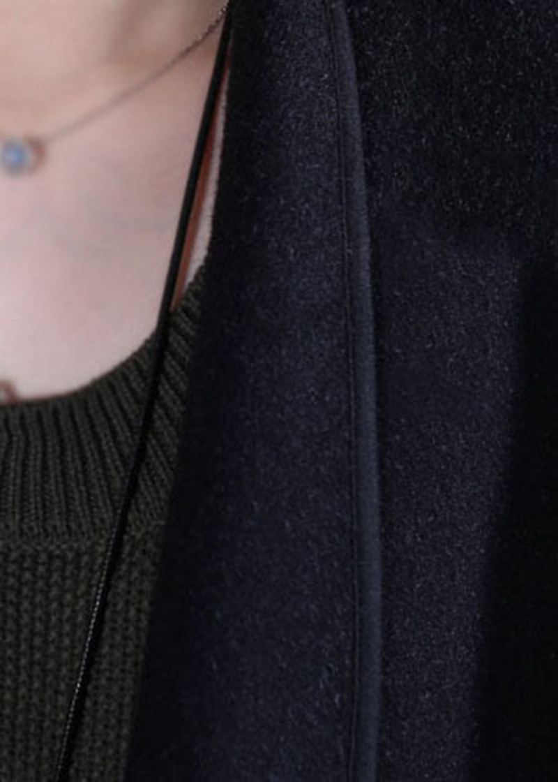 Débardeurs En Laine Patchwork Noir À Col Claudine De Grande Taille Sans Manches - Manteaux en laine femmes