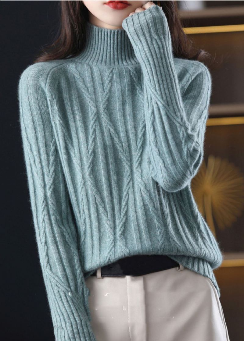 Diy Violet Col Haut Épais Laine Câble Tricoté Hauts Hiver - Manteaux en laine femmes