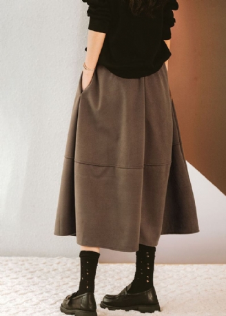 Élégant Marron Taille Élastique Poches Jupes En Laine Hiver
