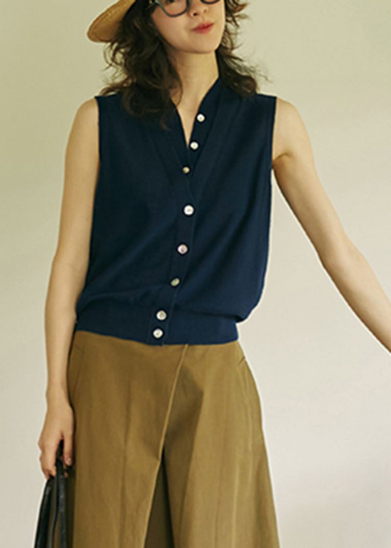 Faux Hauts En Laine Tricotés Deux Pièces Bleu Marine Sans Manches - Marine