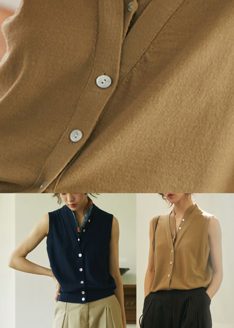 Faux Hauts En Laine Tricotés Deux Pièces Bleu Marine Sans Manches - Marine