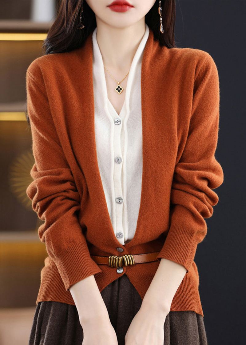 Haut En Laine Rouge Pour Femmes Col En V Patchwork Faux Deux Pièces Automne - Manteaux en laine femmes