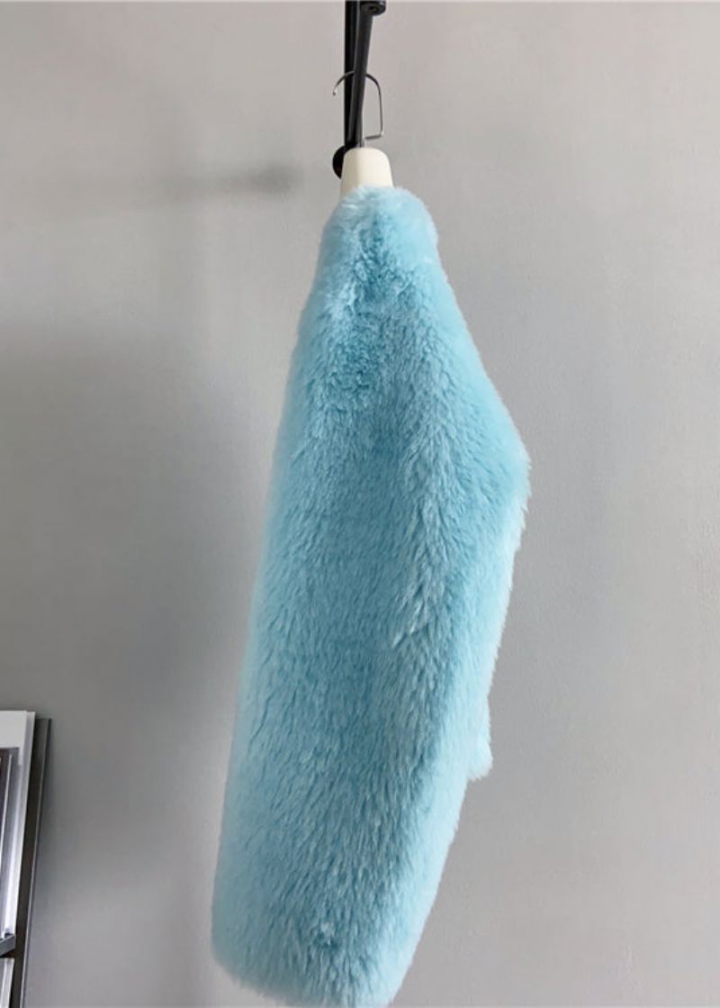 Manteau Court En Laine À Fleurs Bleu Col En V Boutique Hiver - Manteaux en laine femmes