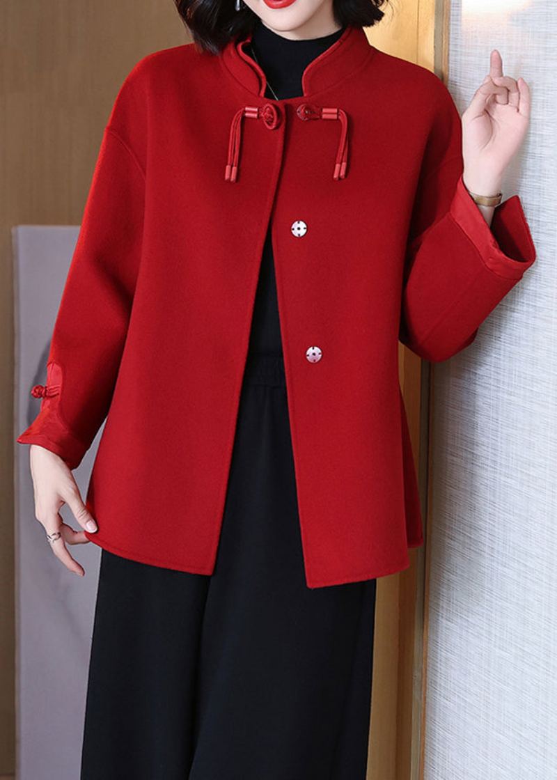 Manteau En Laine Patchwork Avec Poches Rouges Col Montant Printemps - Manteaux en laine femmes