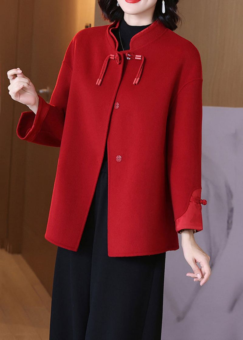 Manteau En Laine Patchwork Avec Poches Rouges Col Montant Printemps - Manteaux en laine femmes