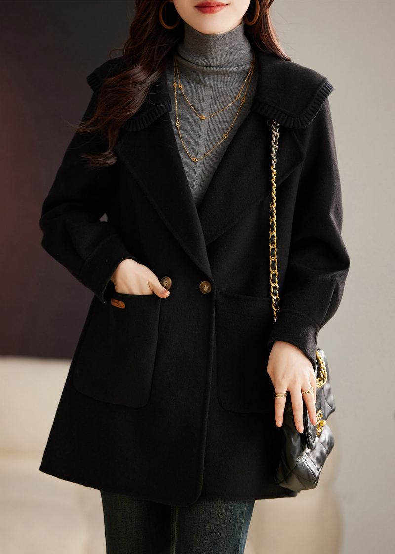 Manteau En Laine Patchwork Jaune Chic Avec Poches Boutonnées Et Manches Longues - Manteaux en laine femmes