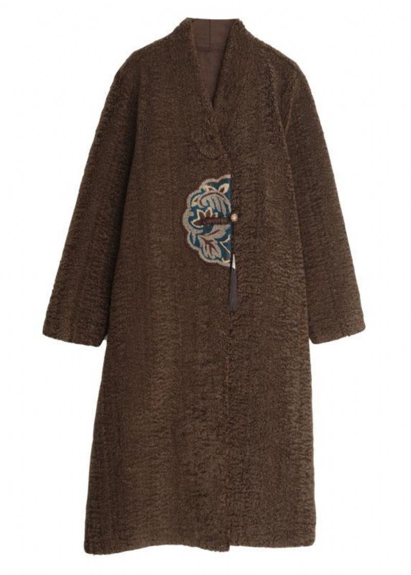 Manteaux Épais D'hiver En Patchwork Brodé Rouge Vestes En Laine 2024 - Blanc