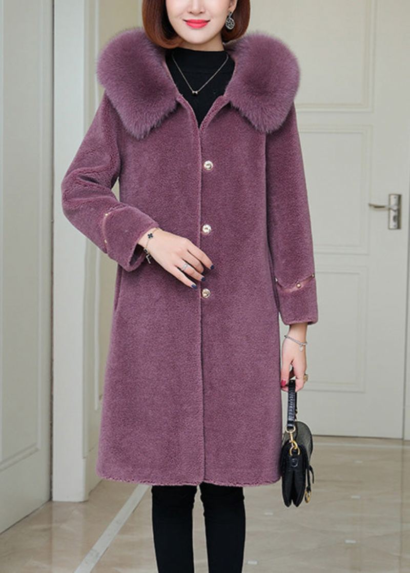 Manteaux En Laine Polaire Chaud Avec Col De Renard Violet Grande Taille Boutons Hiver - Manteaux en laine femmes