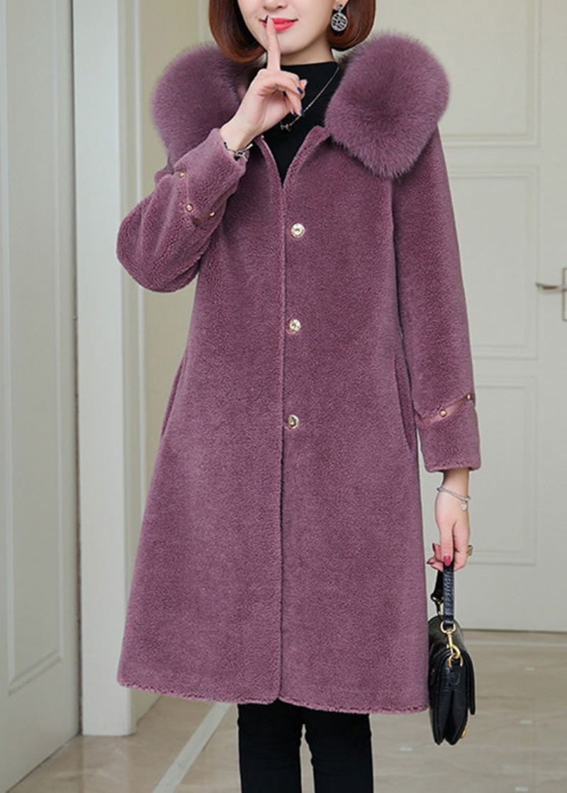 Manteaux En Laine Polaire Chaud Avec Col De Renard Violet Grande Taille Boutons Hiver - Manteaux en laine femmes
