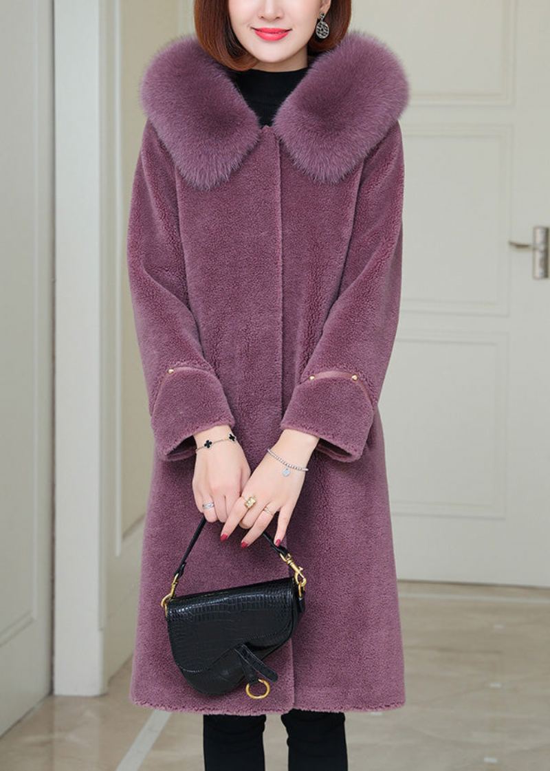 Manteaux En Laine Polaire Chaud Avec Col De Renard Violet Grande Taille Boutons Hiver - Manteaux en laine femmes