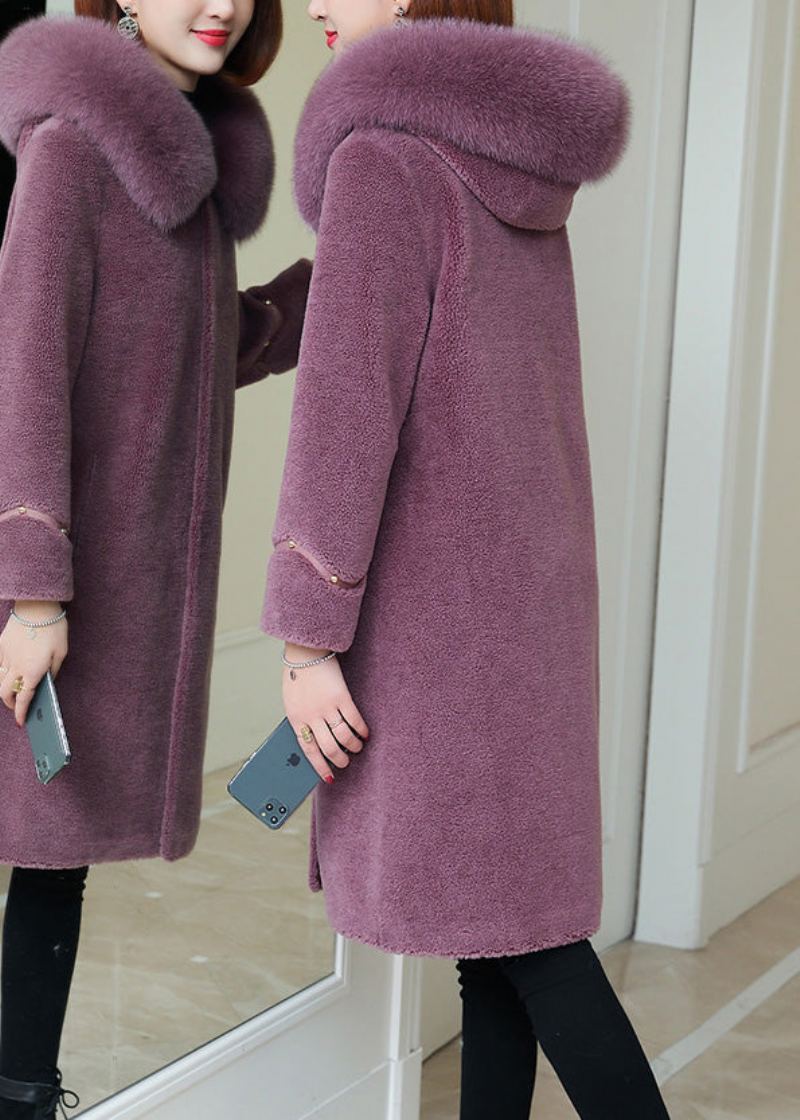 Manteaux En Laine Polaire Chaud Avec Col De Renard Violet Grande Taille Boutons Hiver - Manteaux en laine femmes