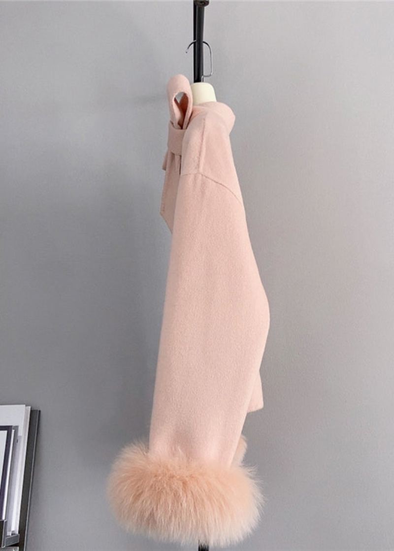 Nouveau Blanc Laine Noeud Bouton Renard Cheveux Manchette Manteau Court Hiver - Manteaux en laine femmes