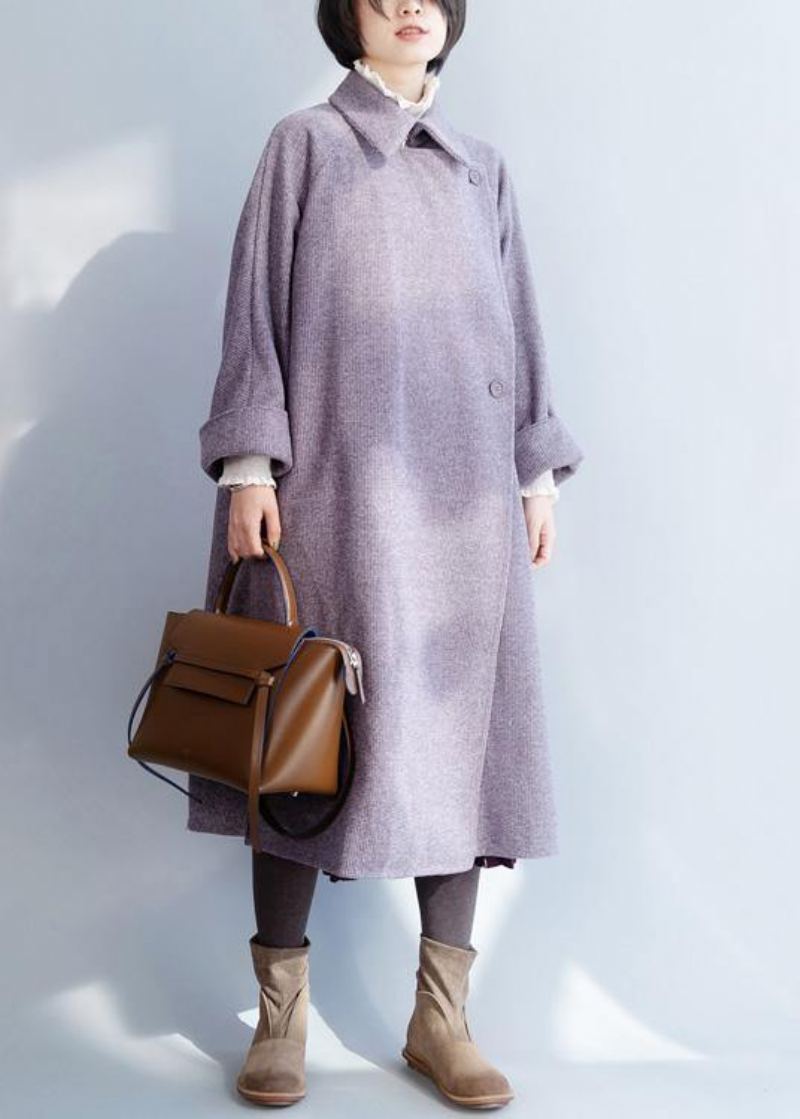 Nouveau Vêtements Grande Taille Manteau D'hiver Violet Manches Évasées En Laine - Violet