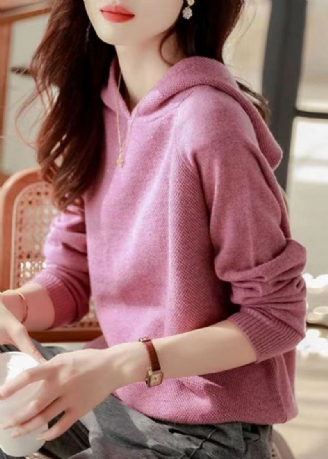 Pulls En Laine Tricotés Épais À Capuche Violet Décontracté Automne