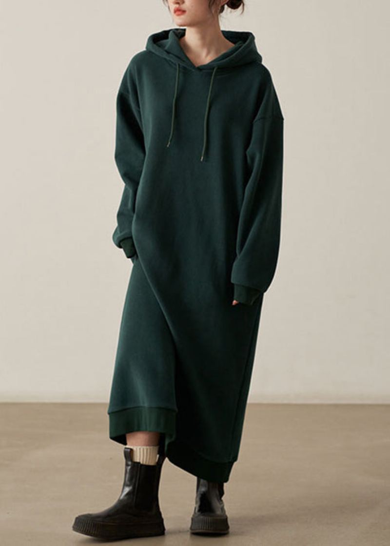 Robes Longues En Laine Kaki Amples Avec Poches À Capuche Automne - Manteaux en laine femmes