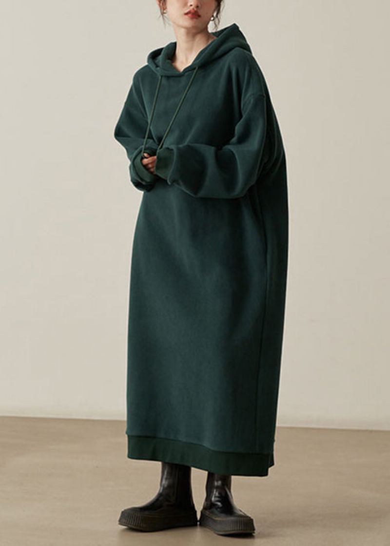Robes Longues En Laine Kaki Amples Avec Poches À Capuche Automne - Manteaux en laine femmes