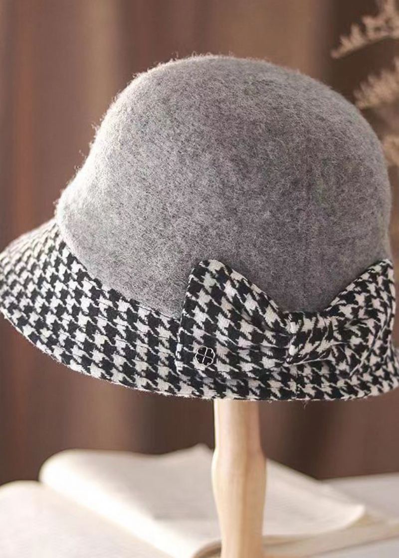 Style Élégant Chapeau Cloche En Laine À Carreaux Caramel - Manteaux en laine femmes