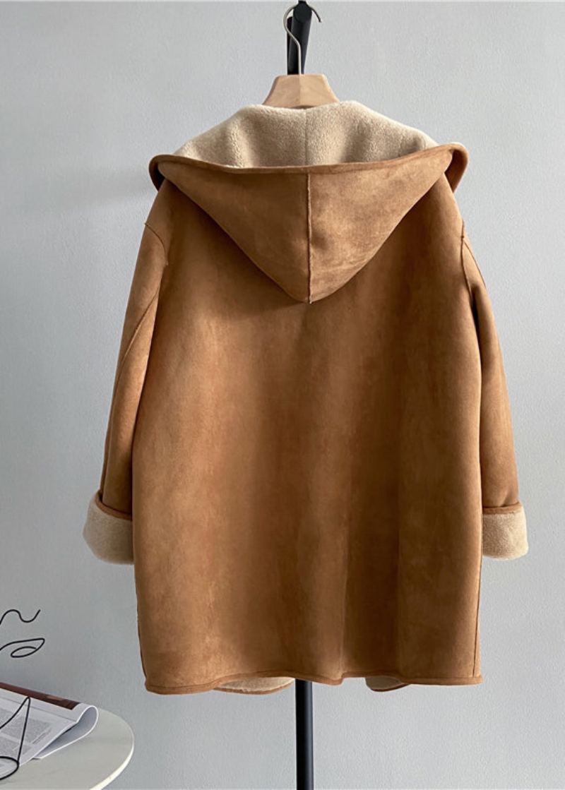 Style Kaki À Porter Des Deux Côtés Sweat À Capuche En Laine Vêtements D'extérieur D'hiver - Manteaux en laine femmes