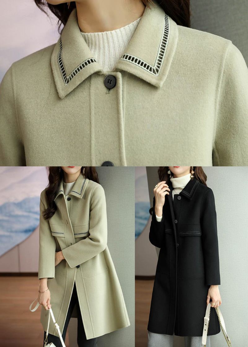 Trench-coat En Laine Patchwork Noir Col Rabattu Boutonné Automne - Manteaux en laine femmes