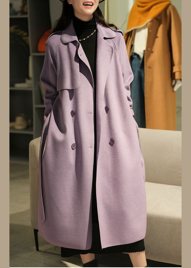 Trench-coat En Laine Violet Couleur Unie Col Peter Pan Hiver - Violet
