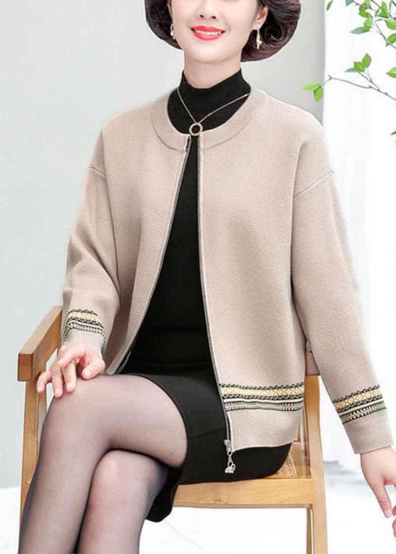 Vestes En Laine Patchwork Abricot Col Rond Brodé Manches Longues