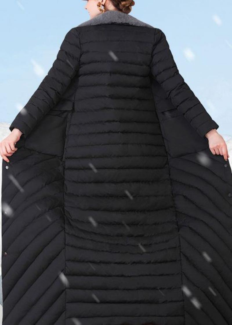 Vestes De Neige Fines Et Amples Avec Col En Laine De Lapin Pardessus Noir À Grandes Poches Doudoune Pour Femme - Manteaux en laine femmes