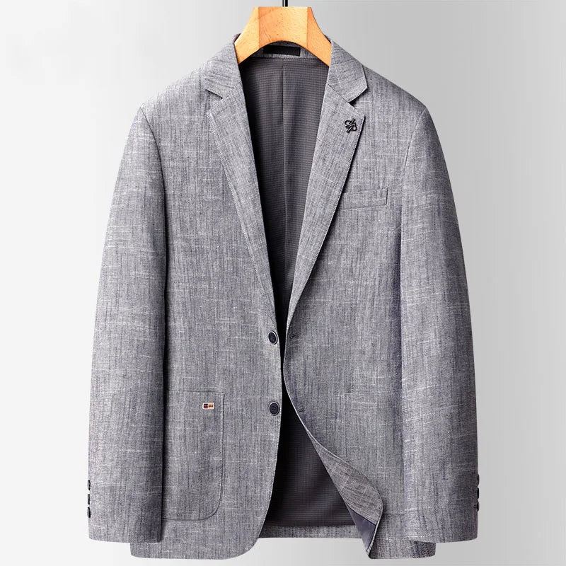 Blazers En Lin Pour Hommes Veste De Costume D'affaires Décontractée Ample Manteaux D'extérieur De Luxe Costumes De Printemps - Bleu