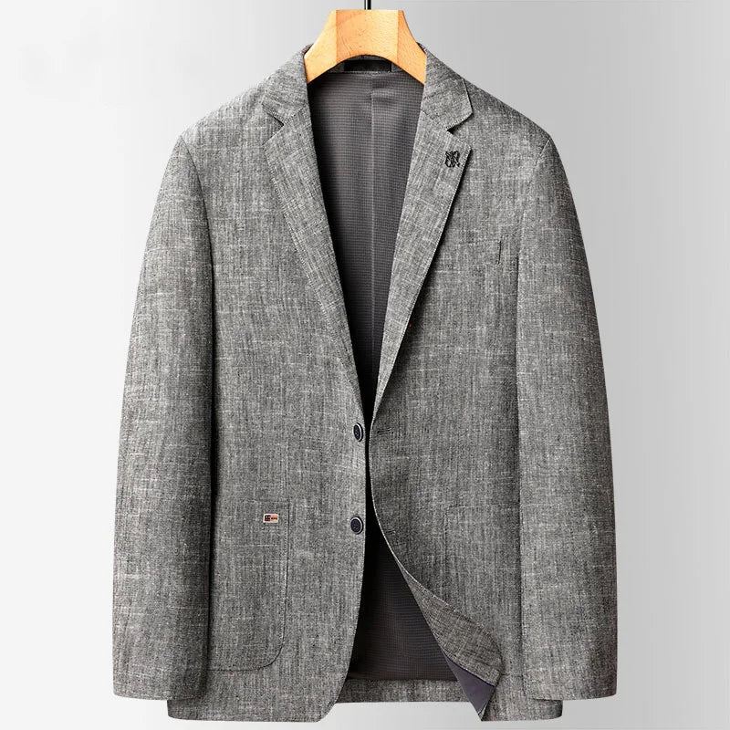 Blazers En Lin Pour Hommes Veste De Costume D'affaires Décontractée Ample Manteaux D'extérieur De Luxe Costumes De Printemps - Bleu