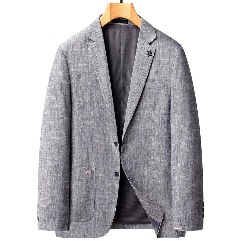 Blazers En Lin Pour Hommes Veste De Costume D'affaires Décontractée Ample Manteaux D'extérieur De Luxe Costumes De Printemps - Bleu