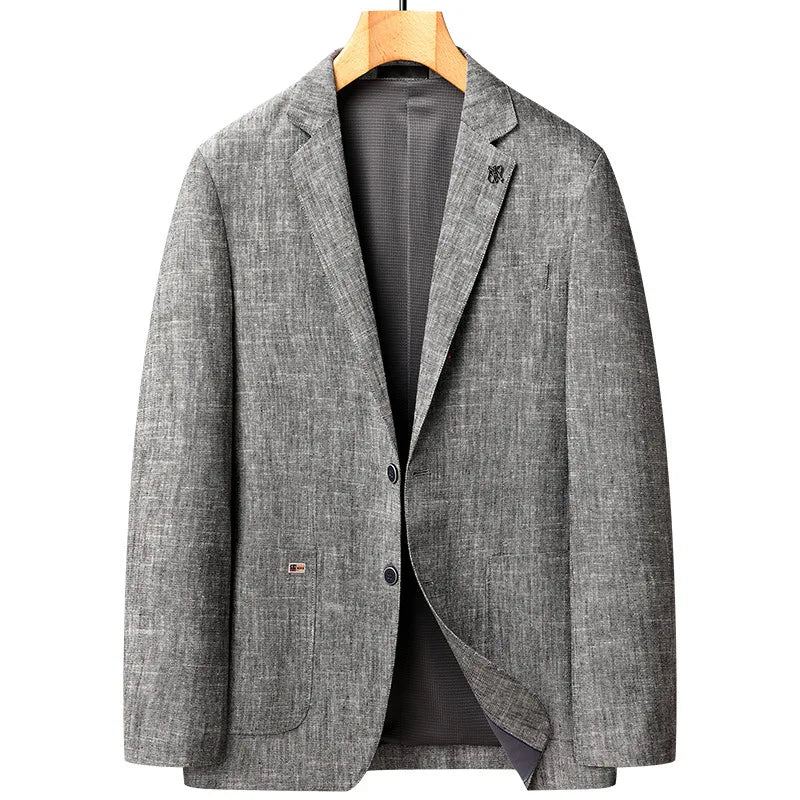 Blazers En Lin Pour Hommes Veste De Costume D'affaires Décontractée Ample Manteaux D'extérieur De Luxe Costumes De Printemps - Bleu