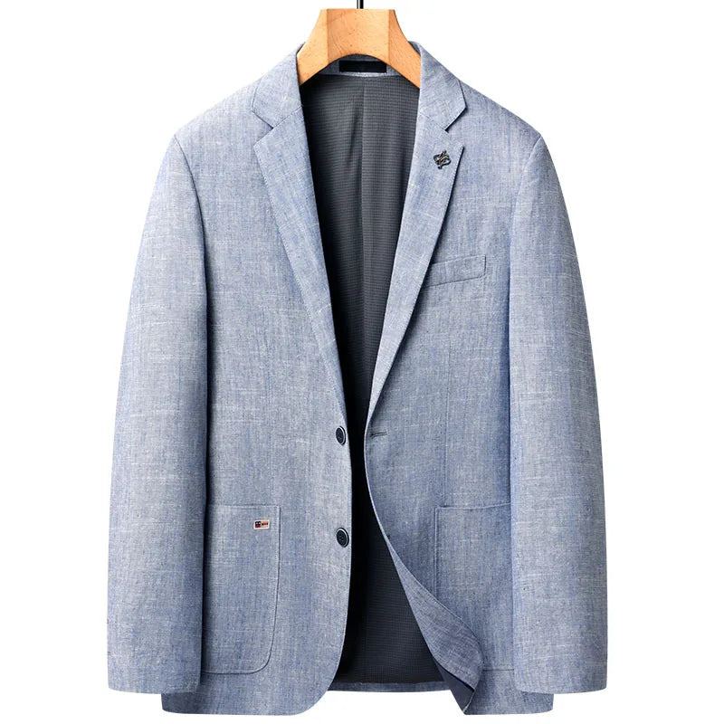 Blazers En Lin Pour Hommes Veste De Costume D'affaires Décontractée Ample Manteaux D'extérieur De Luxe Costumes De Printemps - Bleu