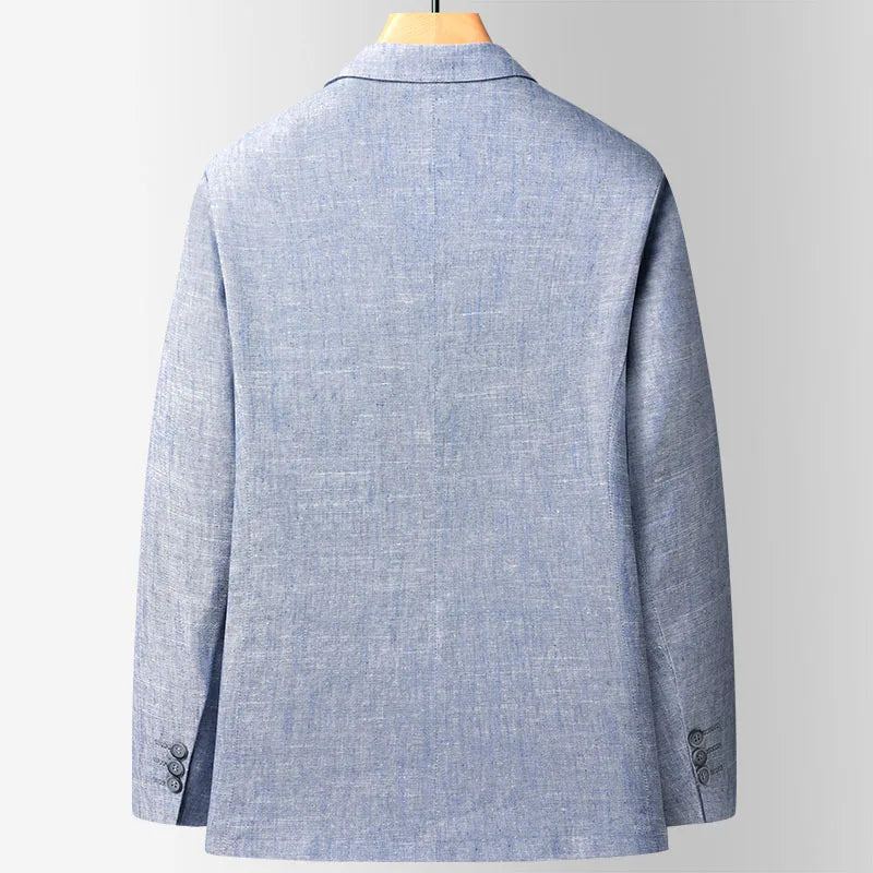 Blazers En Lin Pour Hommes Veste De Costume D'affaires Décontractée Ample Manteaux D'extérieur De Luxe Costumes De Printemps - Bleu