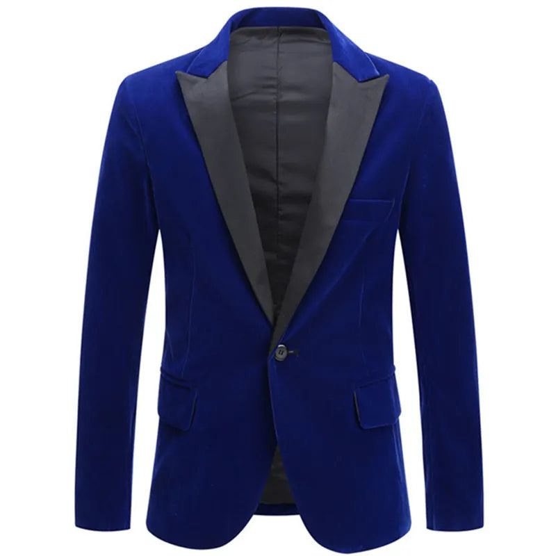 Costume De Marié En Velours Pour Hommes Coupe Cintrée Robe De Soirée De Mariage D'affaires Décontracté Veste Banquet Manteau Blazer Simple - Noir