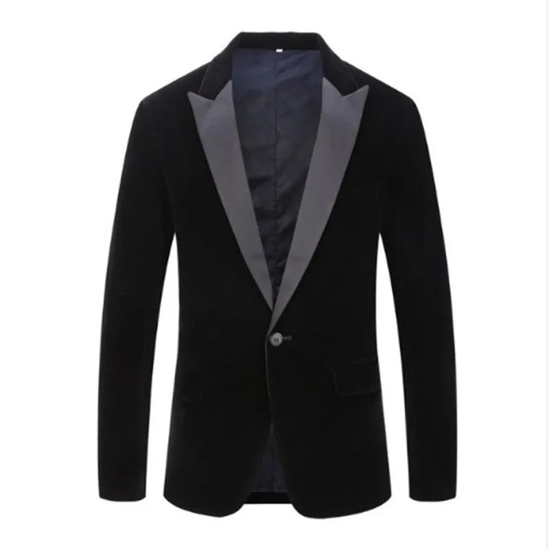 Costume De Marié En Velours Pour Hommes Coupe Cintrée Robe De Soirée De Mariage D'affaires Décontracté Veste Banquet Manteau Blazer Simple - Noir