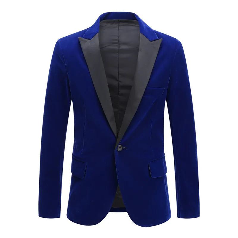 Costume De Marié En Velours Pour Hommes Coupe Cintrée Robe De Soirée De Mariage D'affaires Décontracté Veste Banquet Manteau Blazer Simple - Noir